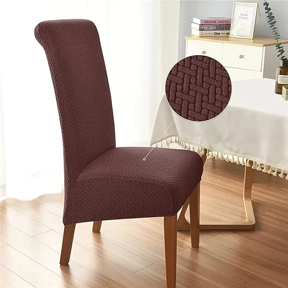 Trendily Premium Wrinkle-Free Stretchable | Washable Stuff | Emboss Plain Chair Covers Coffee (CC-143)