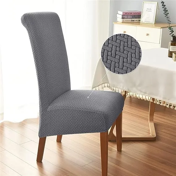 Trendily Premium Wrinkle-Free Stretchable | Washable Stuff | Emboss Plain Chair Covers Grey (CC-142)