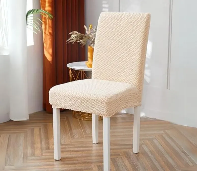 Trendily Premium Wrinkle-Free Stretchable | Washable Stuff | Emboss Plain Chair Covers Plain Cream (CC-116)
