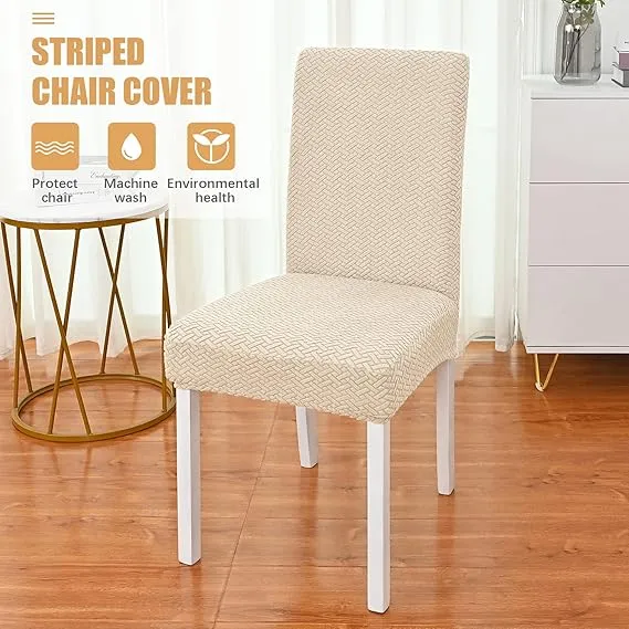 Trendily Premium Wrinkle-Free Stretchable | Washable Stuff | Emboss Plain Chair Covers Plain Cream (CC-116)