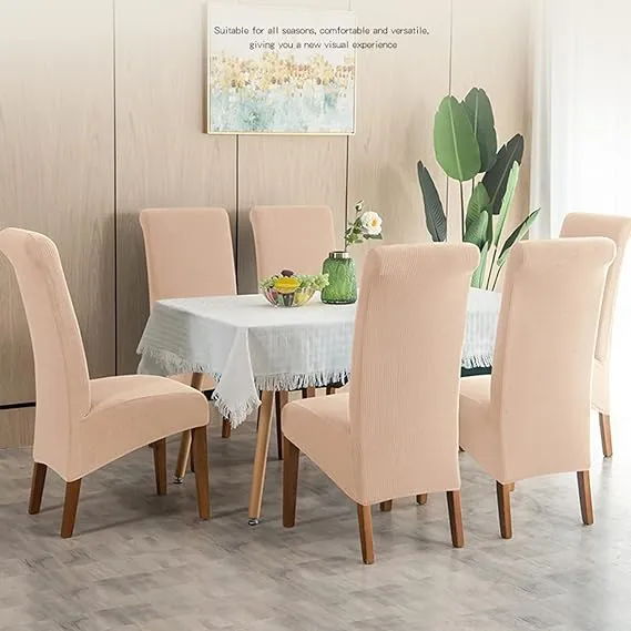 Trendily Premium Wrinkle-Free Stretchable | Washable Stuff | Emboss Plain Chair Covers Plain Cream (CC-116)