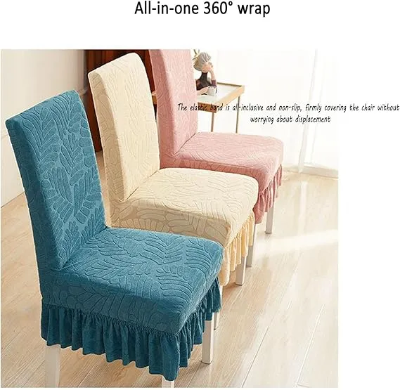 Trendily Premium Wrinkle-Free Stretchable With Elastic Bottom Emboss Frill Leaf Chair Covers | Grey| (CC-179)