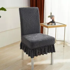 Trendily Premium Wrinkle-Free Stretchable With Elastic Bottom Emboss Frill Leaf Chair Covers | Grey| (CC-179)