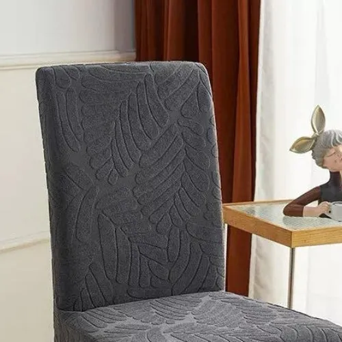 Trendily Premium Wrinkle-Free Stretchable With Elastic Bottom Emboss Frill Leaf Chair Covers | Grey| (CC-179)