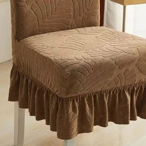 Trendily Premium Wrinkle-Free Stretchable With Elastic Bottom Emboss Frill Leaf Chair Covers | Musturd | (CC-198)