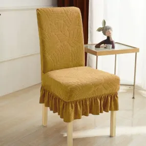 Trendily Premium Wrinkle-Free Stretchable With Elastic Bottom Emboss Frill Leaf Chair Covers | Musturd | (CC-198)