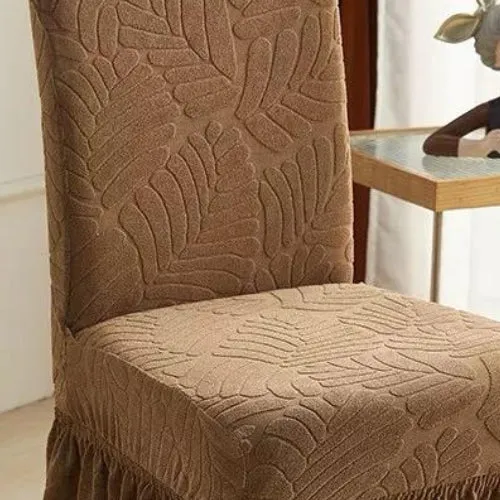 Trendily Premium Wrinkle-Free Stretchable With Elastic Bottom Emboss Frill Leaf Chair Covers | Musturd | (CC-198)