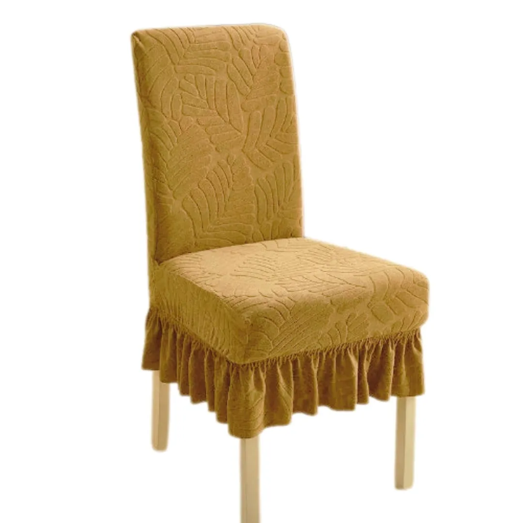 Trendily Premium Wrinkle-Free Stretchable With Elastic Bottom Emboss Frill Leaf Chair Covers | Musturd | (CC-198)