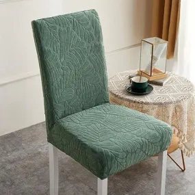Trendily Premium Wrinkle-Free Stretchable With Elastic Bottom Emboss Leaf Chair Covers | Green | (CC-171)
