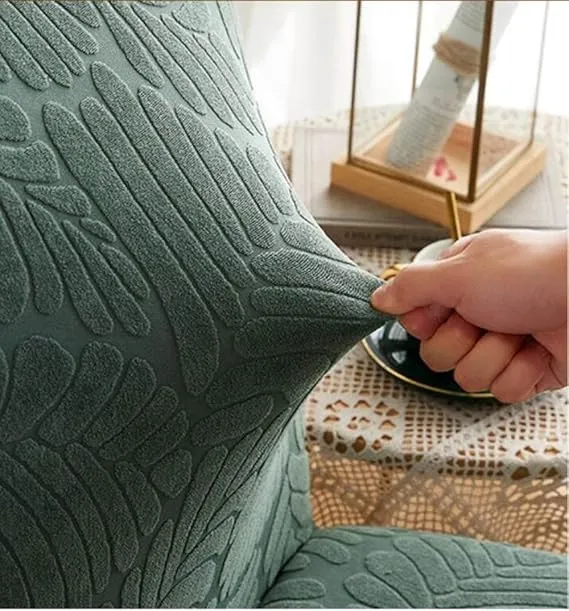 Trendily Premium Wrinkle-Free Stretchable With Elastic Bottom Emboss Leaf Chair Covers | Green | (CC-171)