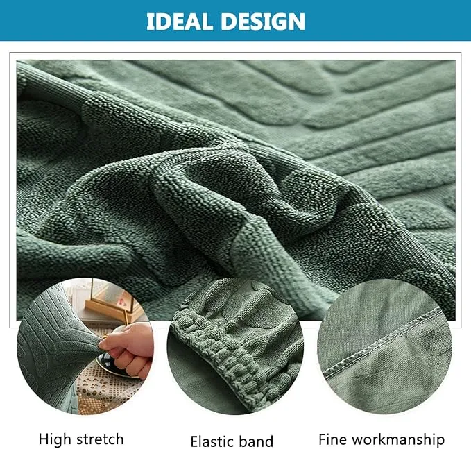 Trendily Premium Wrinkle-Free Stretchable With Elastic Bottom Emboss Leaf Chair Covers | Green | (CC-171)