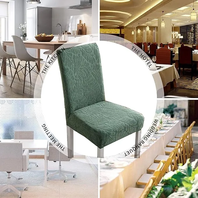 Trendily Premium Wrinkle-Free Stretchable With Elastic Bottom Emboss Leaf Chair Covers | Green | (CC-171)