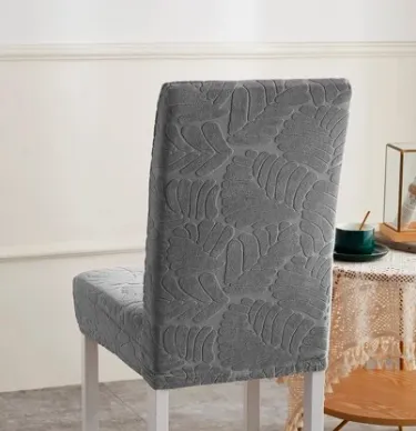 Trendily Premium Wrinkle-Free Stretchable With Elastic Bottom Emboss Leaf Chair Covers | Grey | (CC-172)