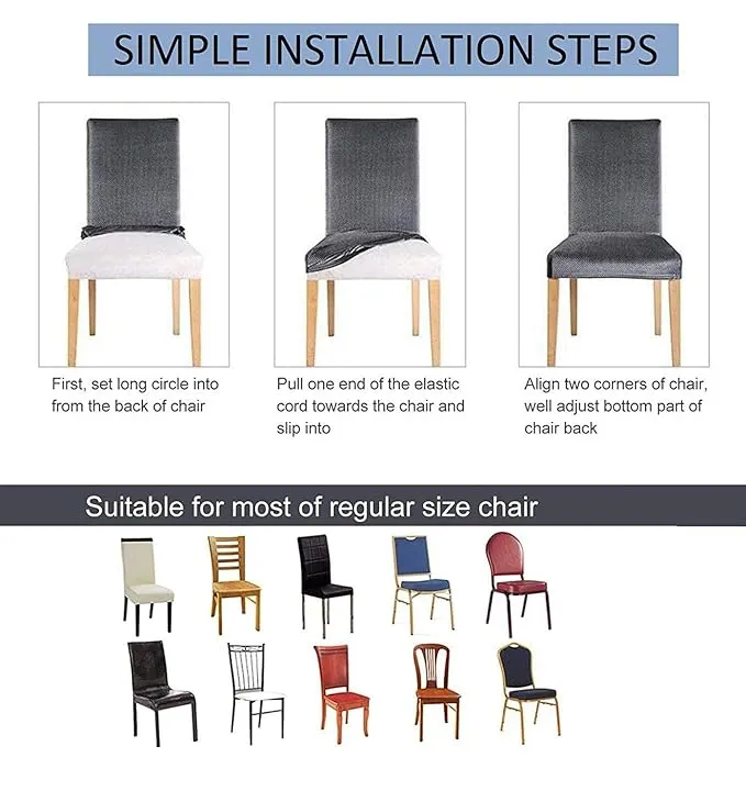 Trendily Premium Wrinkle-Free Stretchable With Elastic Bottom Emboss Leaf Chair Covers | Grey | (CC-172)