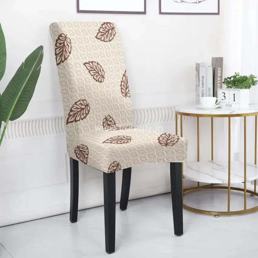 Trendily Premium Wrinkle-Free Stretchable|Waterproof Matching Dining Table & Chair Combo Brown leaf, (CC-070)