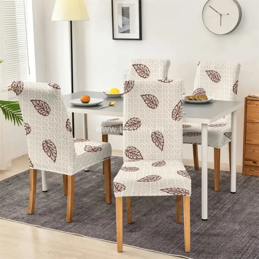 Trendily Premium Wrinkle-Free Stretchable|Waterproof Matching Dining Table & Chair Combo Brown leaf, (CC-070)