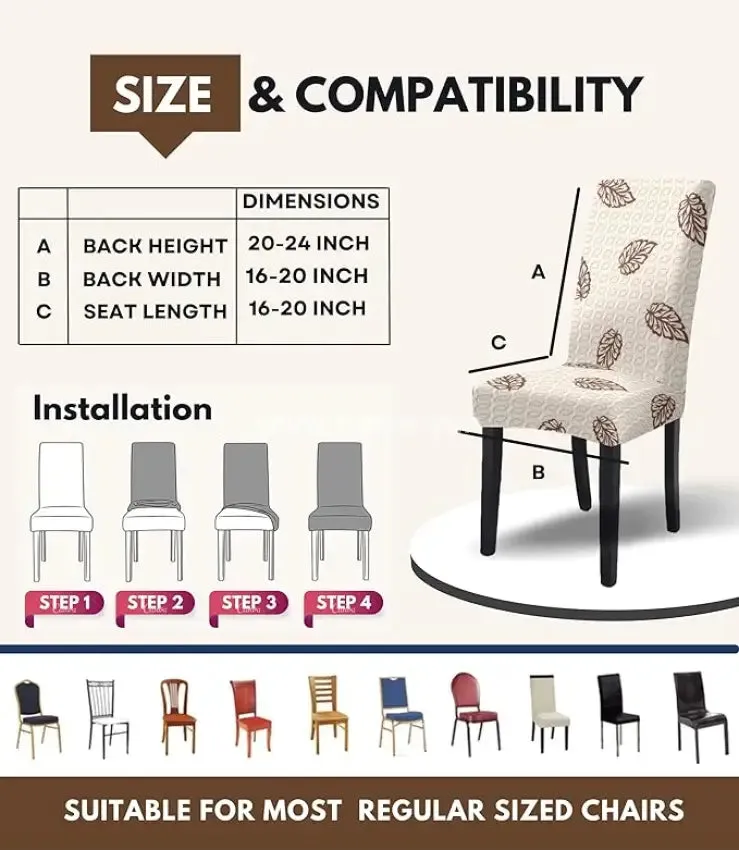 Trendily Premium Wrinkle-Free Stretchable|Waterproof Matching Dining Table & Chair Combo Brown leaf, (CC-070)