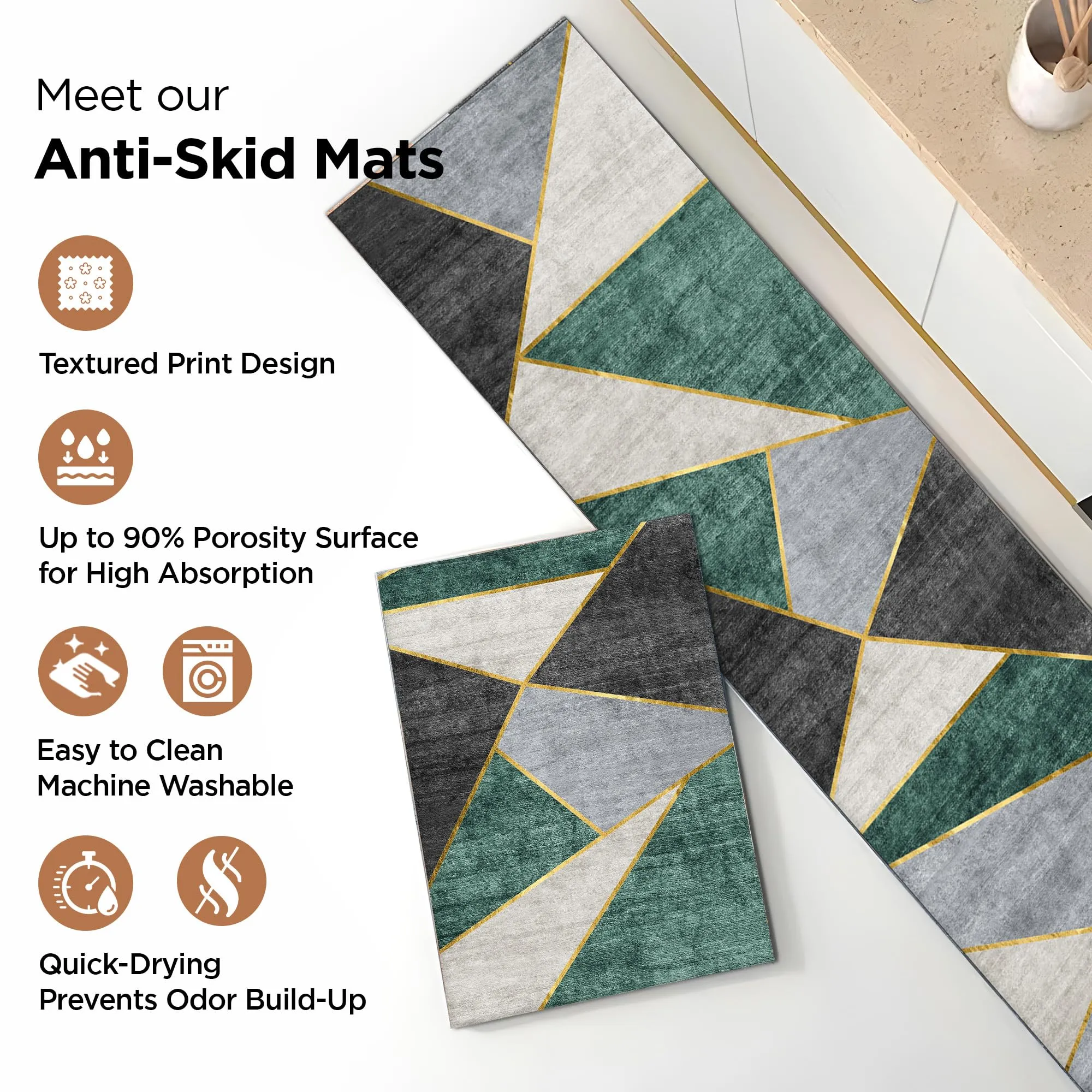 UMAI Polyester Non-Woven Felt Bathroom Mat (2Pcs - 120 * 40cm & 60 * 40cm) Bath Mat | Anti Skid Mat for Bathroom Floor | Bathroom Accessories | Bathroom Mats Water Soak | Floor Mat