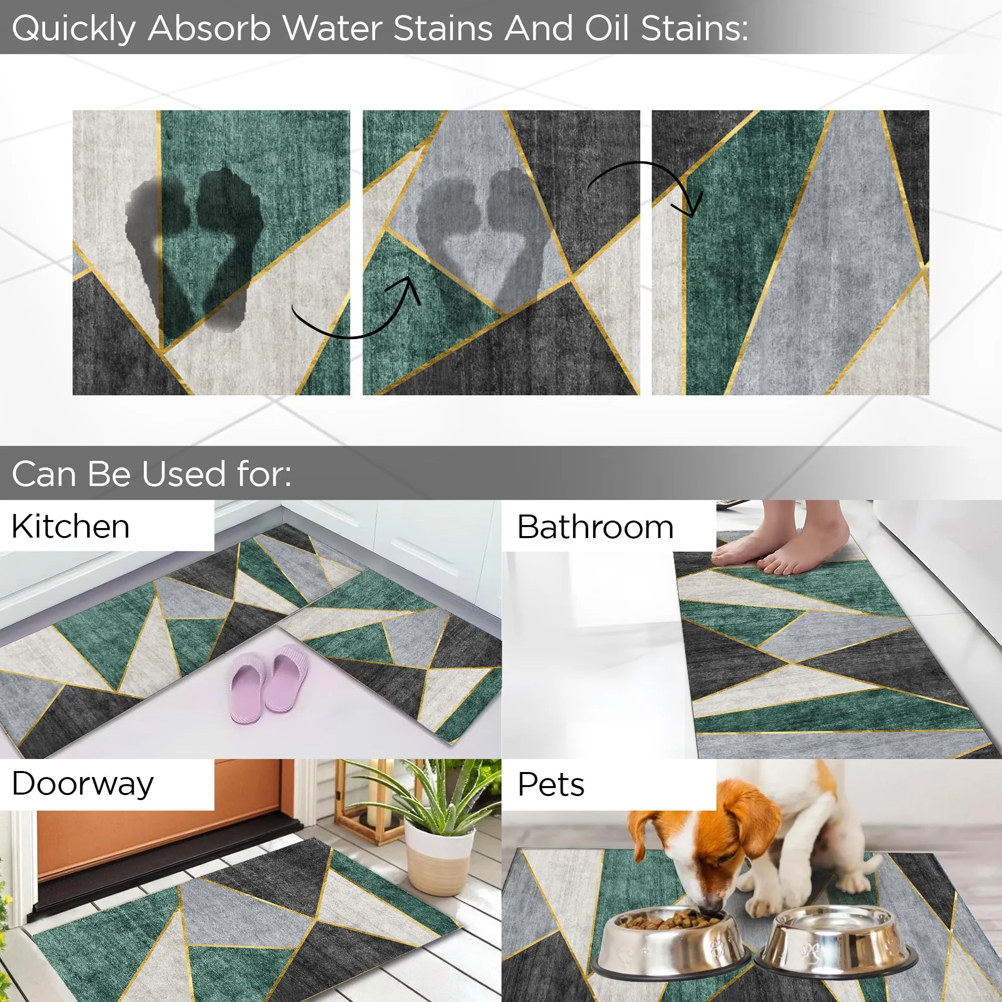 UMAI Polyester Non-Woven Felt Bathroom Mat (2Pcs - 120 * 40cm & 60 * 40cm) Bath Mat | Anti Skid Mat for Bathroom Floor | Bathroom Accessories | Bathroom Mats Water Soak | Floor Mat