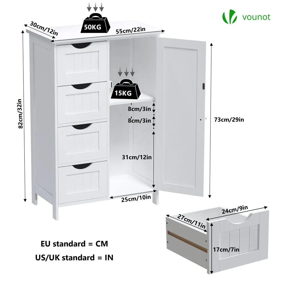 VOUNOT Bathroom Storage Cabinet Floor Freestanding Cupboard 55x30x82cm White
