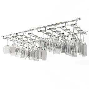 Wallniture Pinot Under Cabinet Stemware Rack, Wine Glasses Holder, Farmhouse Kitchen Decor, Chrome, 17" Set of 2