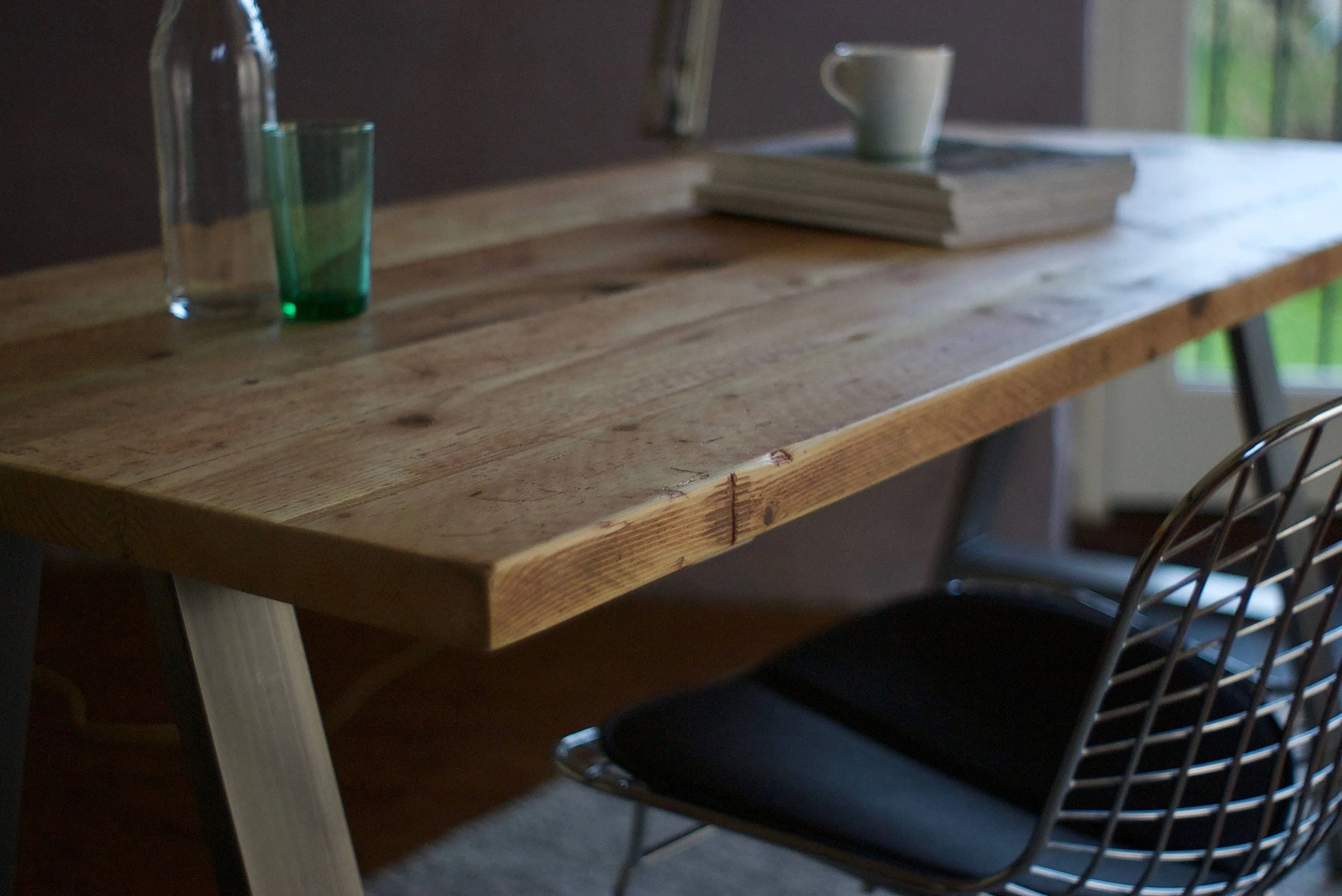 WFH study desk, reclaimed wood, A-Frame Steel legs / INDUSTRIAL Collection