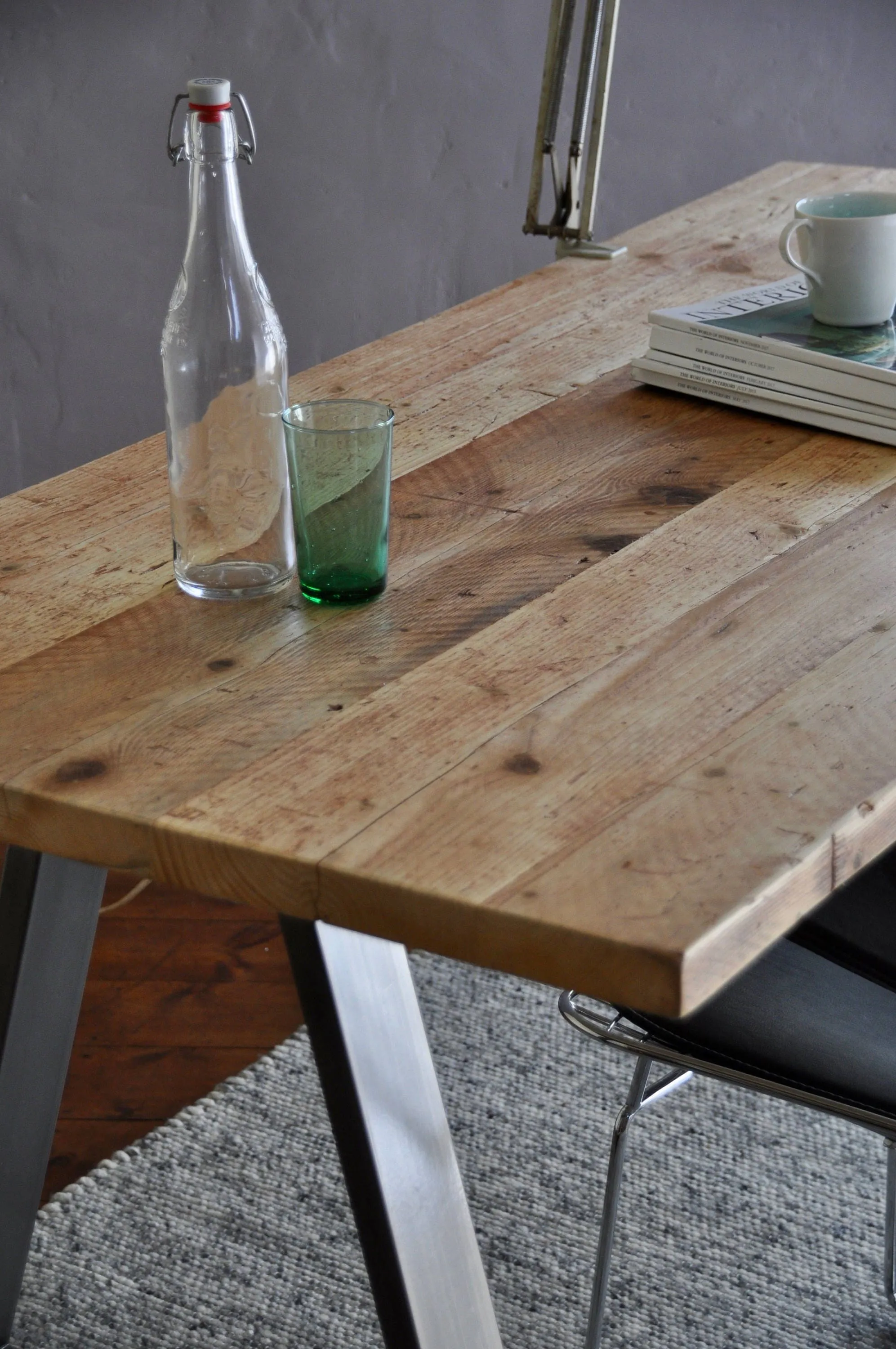 WFH study desk, reclaimed wood, A-Frame Steel legs / INDUSTRIAL Collection
