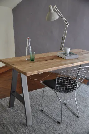 WFH study desk, reclaimed wood, A-Frame Steel legs / INDUSTRIAL Collection