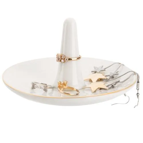 White Ceramic Jewelry Dish with Gold Trim