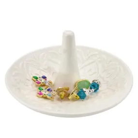 White Ceramic Ring Dish, Heart Design