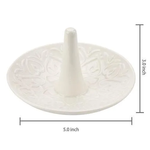White Ceramic Ring Dish, Heart Design