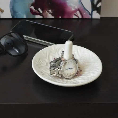 White Ceramic Ring Dish, Heart Design