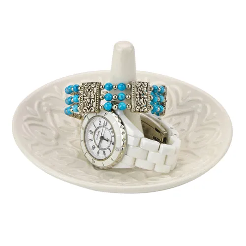 White Ceramic Ring Dish, Heart Design