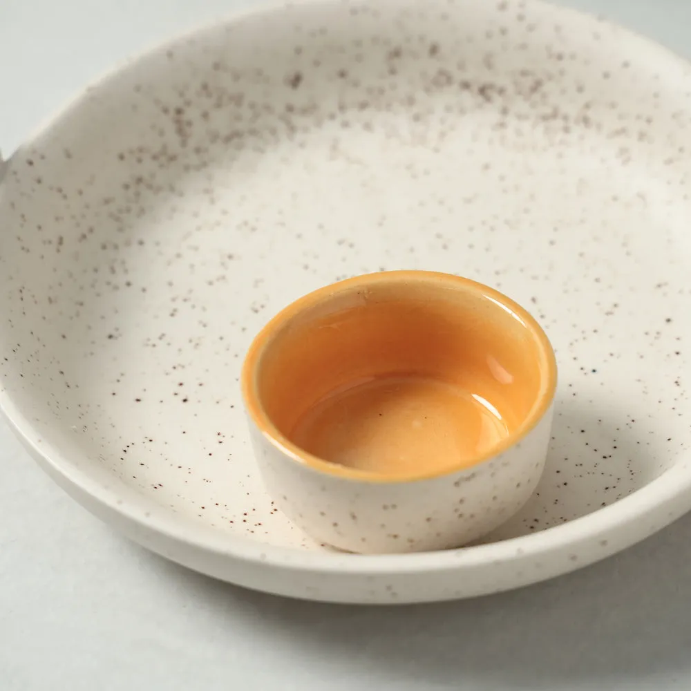 White Matt Ceramic Chip and Dip Platter with Fixed Bowl