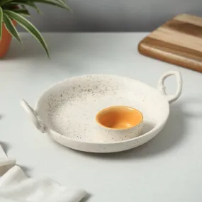 White Matt Ceramic Chip and Dip Platter with Fixed Bowl