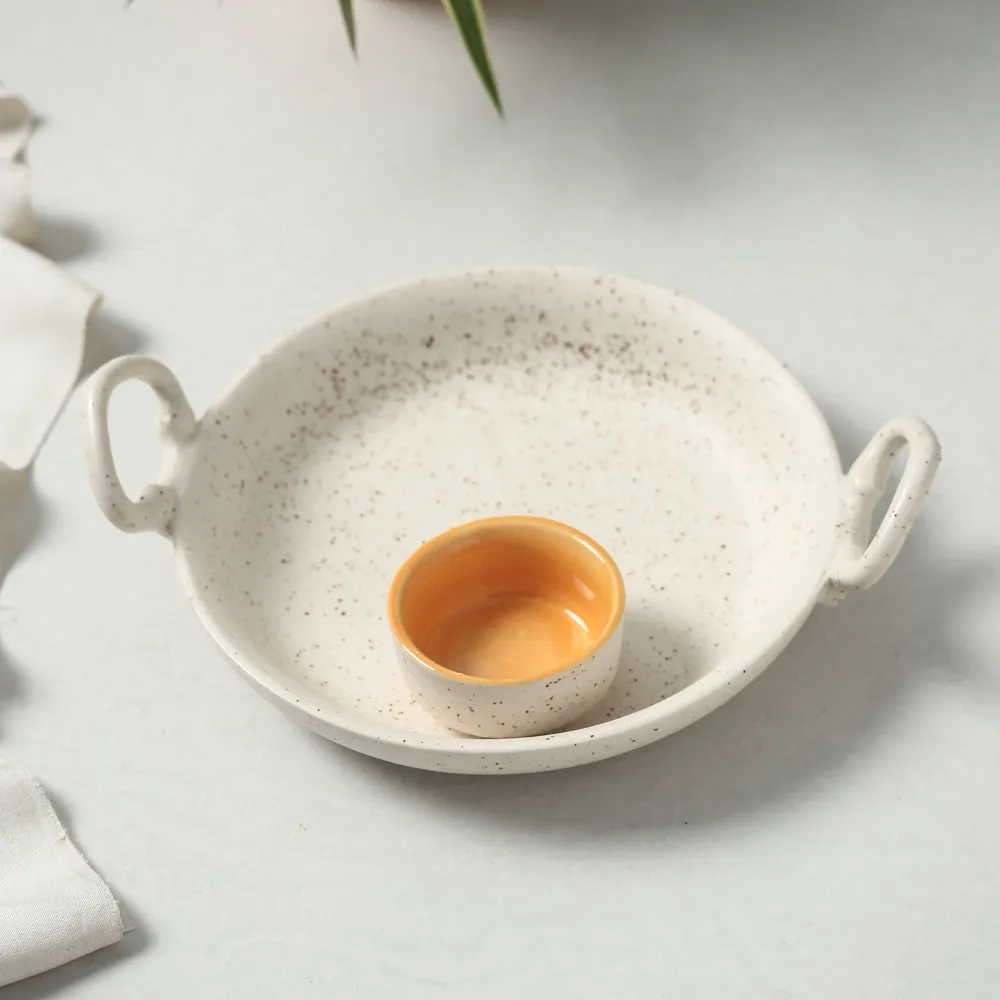 White Matt Ceramic Chip and Dip Platter with Fixed Bowl