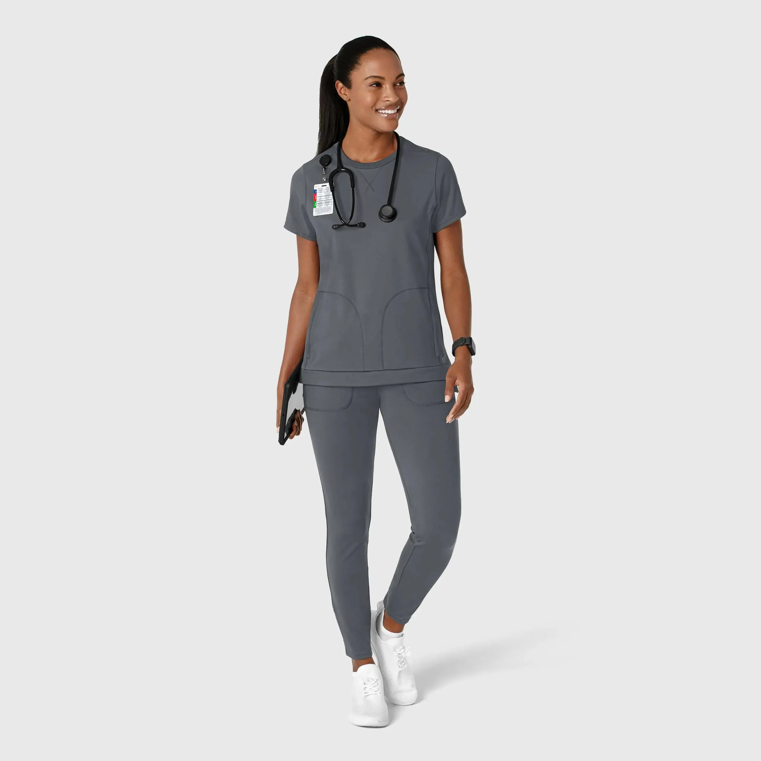 Wink Knit Women's Flex-n-Reach Crew Neck Scrub Top - Pewter