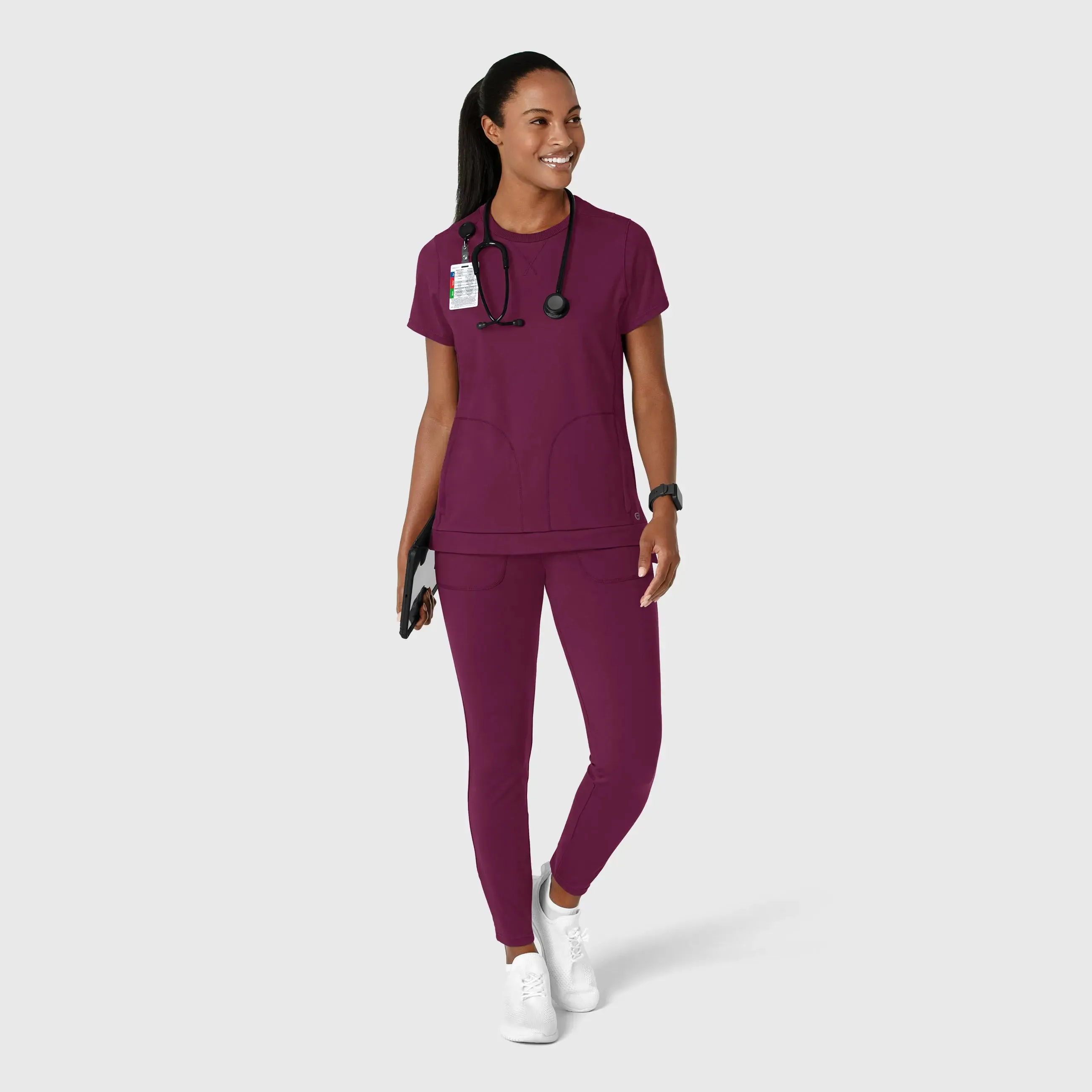 Wink Knit Women's Flex-n-Reach Crew Neck Scrub Top - Wine