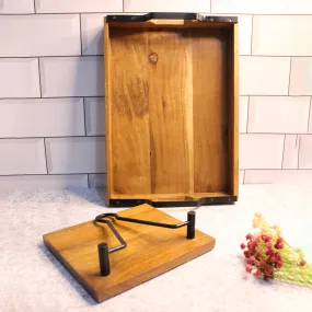 Wooden Serving Tray with Tissue Holder | Set of 2