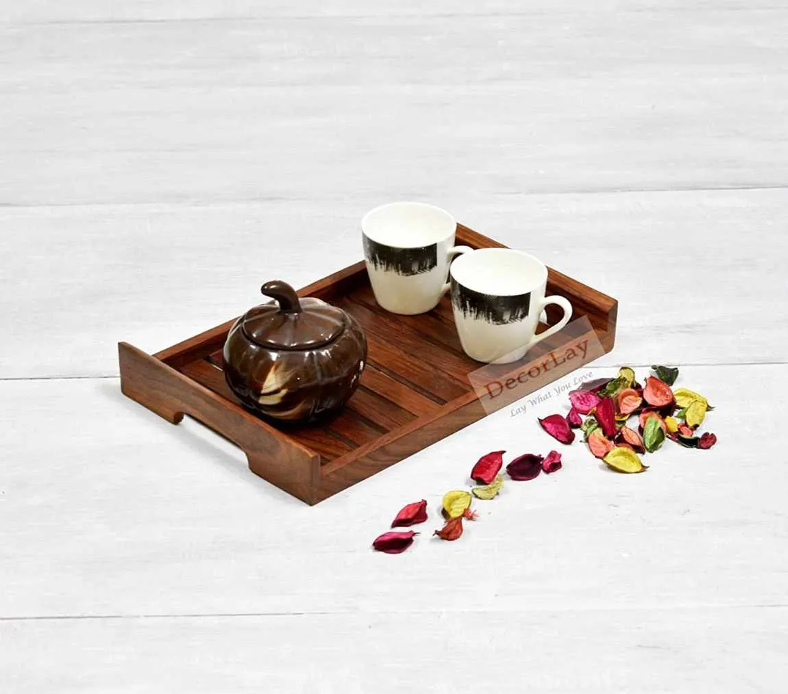 Wooden Tray Set For Tea, Coffee & Snacks Breakfast Color Brown (10 x7x 2 Inch)