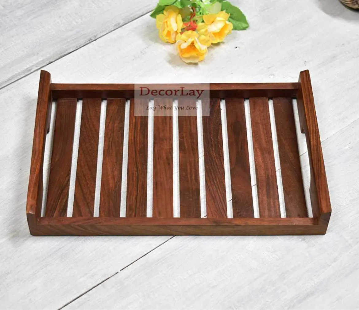 Wooden Tray Set For Tea, Coffee & Snacks Breakfast Color Brown (10 x7x 2 Inch)