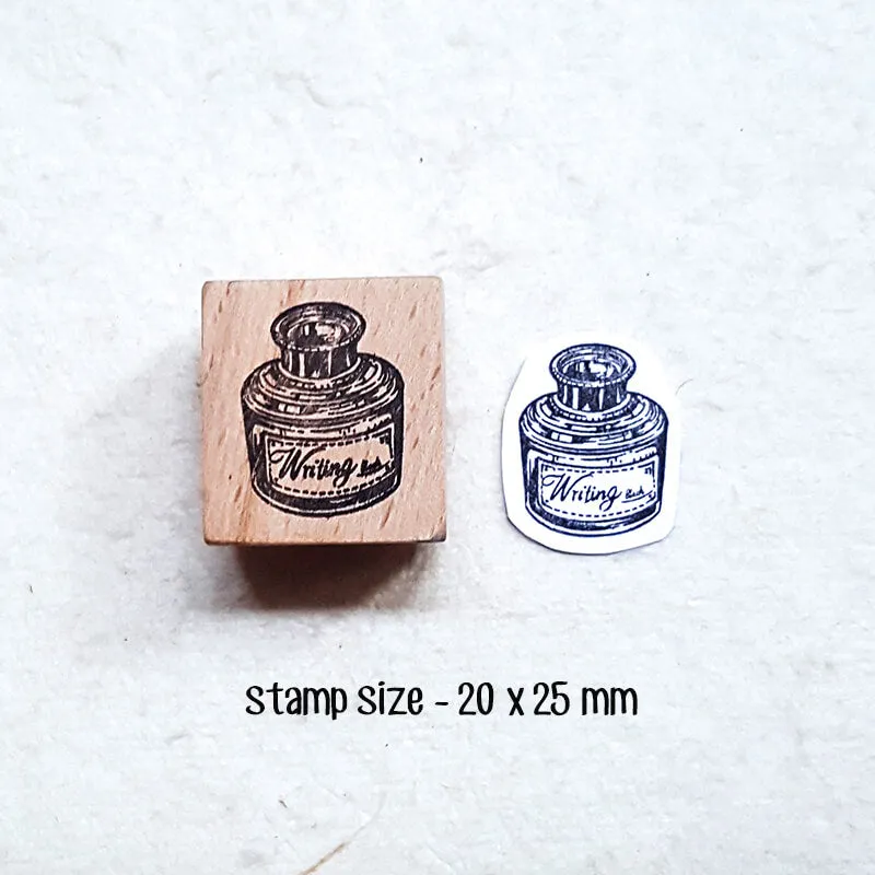 Writing Ephemera Nib Quill Pens Ink Bottles Scrapbooking Wooden Stamp